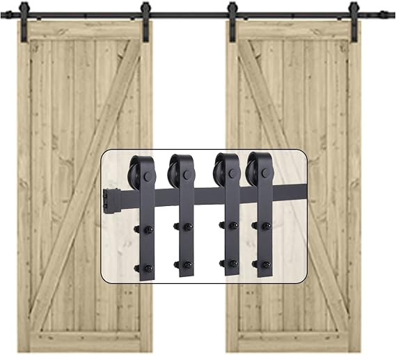 183cm/6FT Double Barn Door Sliding Kit,Sliding Track Barn Door Hardware Kit, Sliding Wood Door Kits