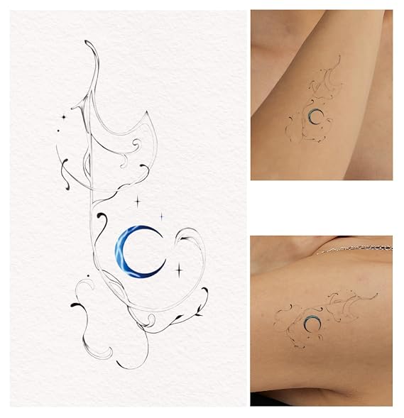 Freakynine Temporary Tattoos for Adults, Small Realistic Temporary Tattoos, Fake Tattoos, Flash Tattoos, Festival Tattoos, Tattoo Stickers, Temp Tattoos, Flash Tats Pack of 2 (Blue Crescent)