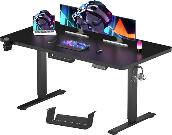 FLEXISPOT 140 x 60 cm Electric Standing Desk, Sit Stand Table Height Adjustable Desk with Backpack Hook and Memory Smart Pannel, Home Office Desk Black