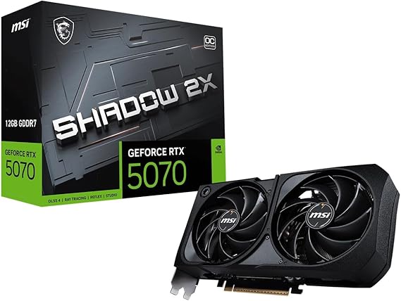 MSI GeForce RTX 5070 12G SHADOW 2X OC Graphics Card - RTX 5070 GPU, 12GB GDDR7 (28Gbps/192-bit), PCIe 5.0 - Dual Fan Thermal Design (2 x TORX FAN 5.0) - HDMI 2.1b, DisplayPort 2.1b