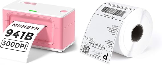 MUNBYN Bluetooth Thermal Label Printer 941B+Thermal Direct Shipping Label (Pack of 500 4x6 Per Roll Labels)