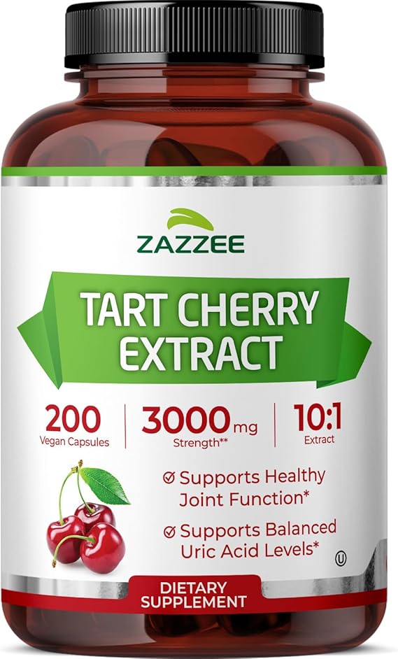 Zazzee Tart Cherry 10:1 Extract, 200 Vegan Capsules, 6+ Month Supply, Montmorency Cherry, Certified Kosher, Joint & Uric Acid Support, Antioxidant Support Formula, Non-GMO, Made in the USA