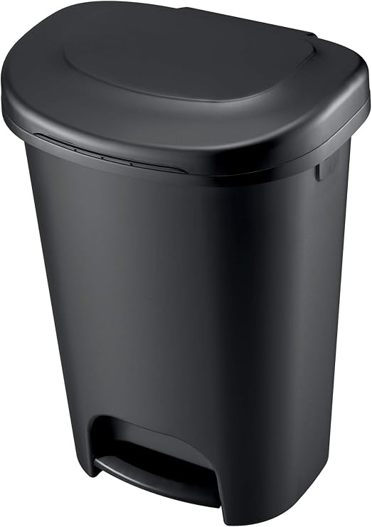 Rubbermaid Classic Step-On Trash Can with Lid, 13-Gallon, Black, Easy Clean Wastebasket for Home/Kitchen/Bedroom/Office/Garage