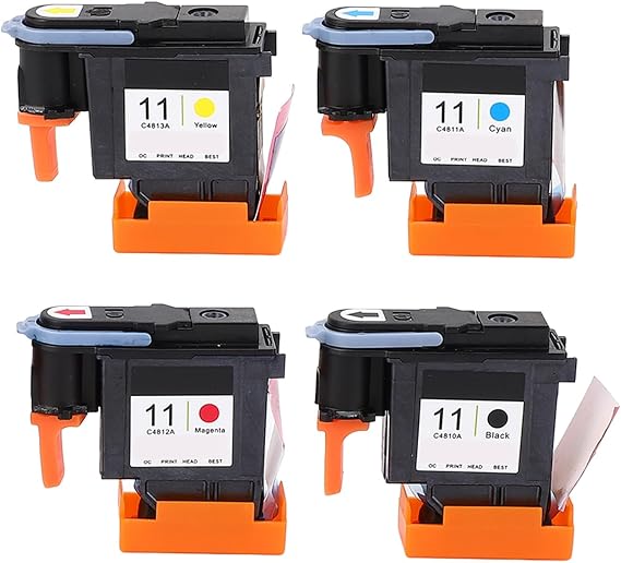 4 Pcs Printhead for HP 11, Printhead Replacement Kit Magenta Black Cyan Yellow for HP Designjet 100 110 111 500 510 800 813 850