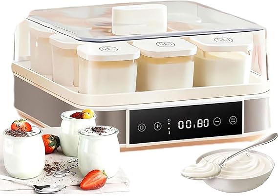 Automatic Yogurt Maker, Automatic Digital Yogurt Maker with Adjustable Temperature & Time Control, 9pcs Glass Jars Stainless Steel Yoghurt Maker for Home Organic Yogurt, Cheese Maker, Natto Maker