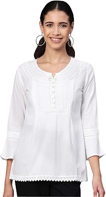 Ada Indian Hand Embroidered Chikankari Cotton Short Kurti Top Tunic for Women A208704
