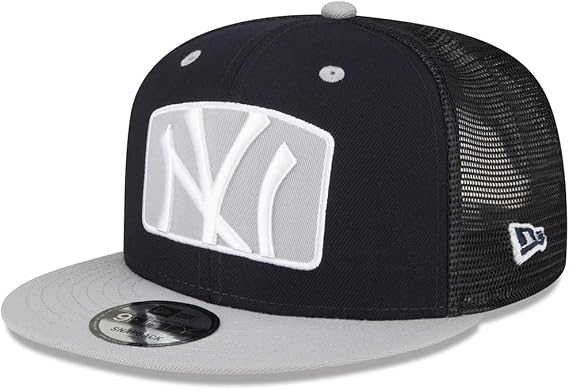 New Era NY New York Yankees 9FIFTY Logo Zoom Snapback Trucker Cap, Adjustable Hat Navy Blue