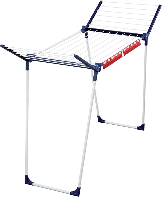 Leifheit Pegasus 150 Laundry Dryer Foldable Drying Rack with 49ft Drying Space, Rustproof Design, Folding Wings, Small Item Holders, Easy Storage, Indoor/Outdoor Use, 3-Year Assurance