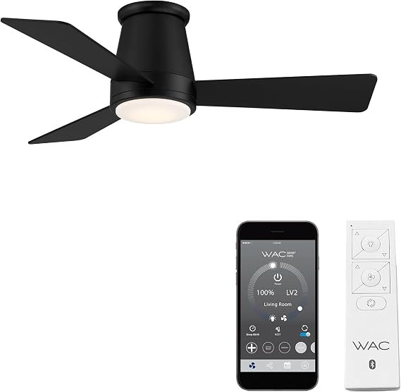 WAC Lighting Hug 3-Blade Aluminum Smart Flush Mount Ceiling Fan in Matte Black