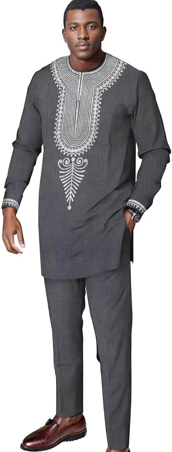 African Suits for Men Wedding Dashiki Outfits Print African Mens Formal Attire 2 Piece Long Sleeve Nigerian Clothes