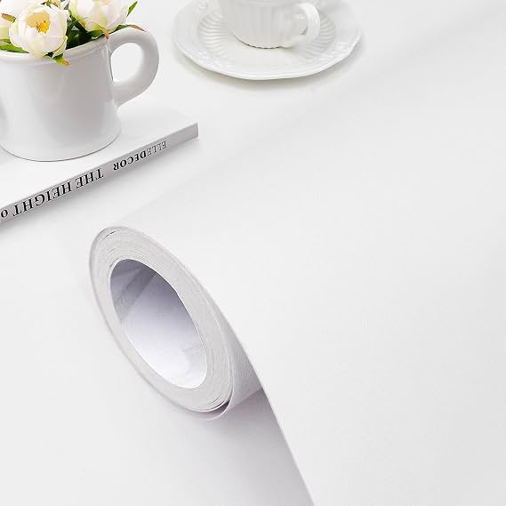 Jeweluck White Contact Paper Peel and Stick Wallpaper 17.7 x 118.1 Matte White Wallpaper Countertop Peel and Stick Waterproof Self Adhesive Removable Wall Paper for Furniture Decorative Vinyl