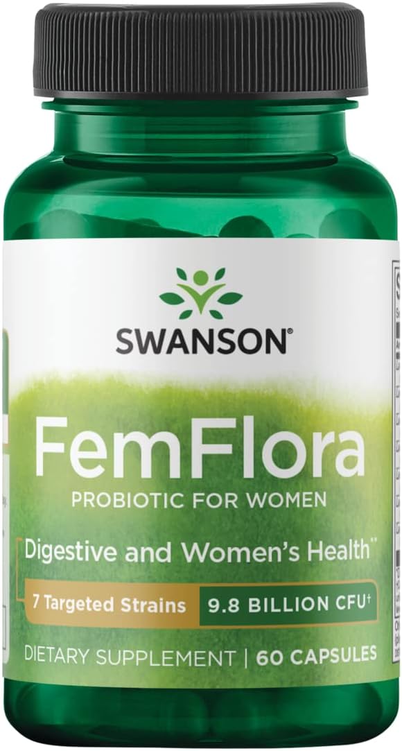Swanson FemFlora - Feminine Probiotic Supplement - Probiotics for Women - Supporting Flora of The Mouth, GI Tract, and Vagina - 9 Billion CFU Per Capsule - 60 Capsules