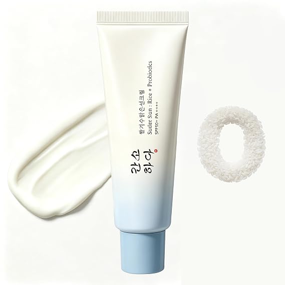 Organic Sunscreen SPF 50+ PA++++, Korean Sun Skin Care Sunscreen, Daily Facial Sunblock 50ML for Travel, Beach Essentials Sunscreen No White Cast