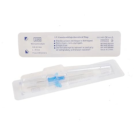Veterinary I.V. Cannula Catheter Butterfly Type with Wings Pet Animal Indwelling Needles Veterinary Supplies, 10 pcs 22G Blue