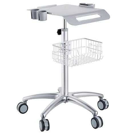 VEVOR Medical Trolley with Wheels - Height Adjustable Gas Lift, Large Tabletop 19"17", Stainless Steel Rolling Laptop Cart with Storage Basket,Mobile Metal Scanner Cart for Ultrasound/Dental/EKG/Lab