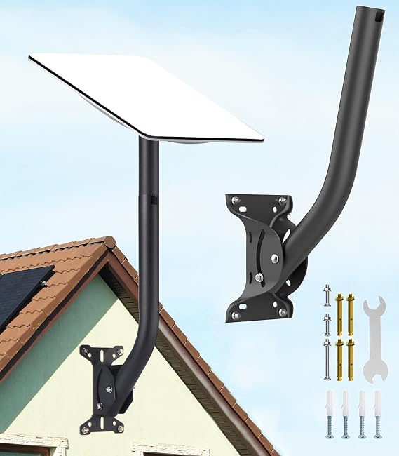 Starlink Gen 2 Wall Mount Adjustable Angle Long J Pole Roof Mount | Metal Mounting Kit, 1.4" Dia x 17" L Short Pipe, for Starlink V2 Dish, Internet Satellite TV Antenna, or Weather Station