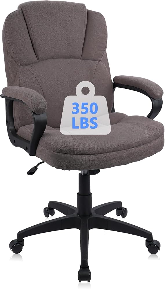CLATINA Cloth Office Chair Fabric Desk Chair, Adjustable Height Rolling Swivel Executive Chair with Padded Armrests and Wheels, Mid Back Ergonomic Computer Task Chair for Home Office, Brown, 350 LBS