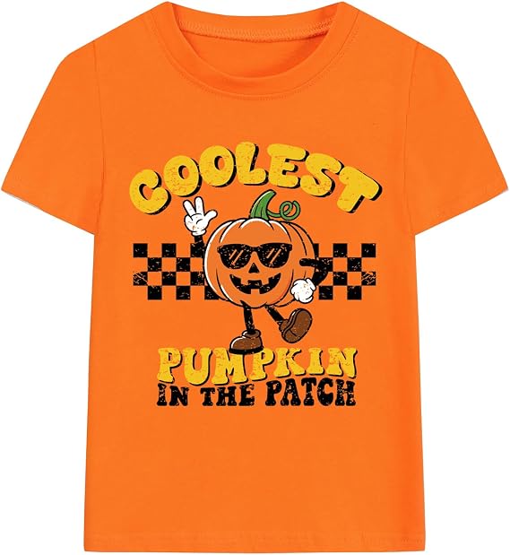 Boys Halloween T-Shirts Halloween Pumpkin Shirts Kids Ghost Trick or Treat Boo Print Tops Tees 3-10 Years