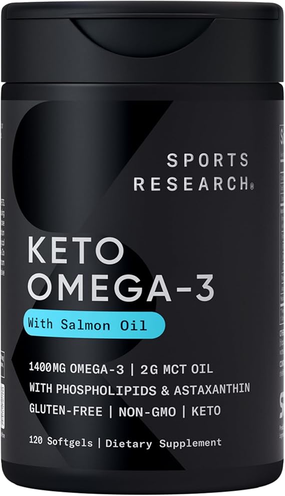Sports Research Keto Omega Fish Oil with Wild Sockeye Salmon, Antarctic Krill Oil, Astaxanthin & Coconut MCT Oil - 1200mg of EPA & DHA per Serving | Keto Certified & Non-GMO Verified 120 Softgels