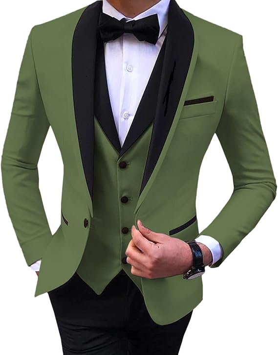 SOLOVEDRESS Men's 3 Piece Suit Classic Jacket Vest Pants Elegant Solid Tuxedos Set for Weddings Party and Business