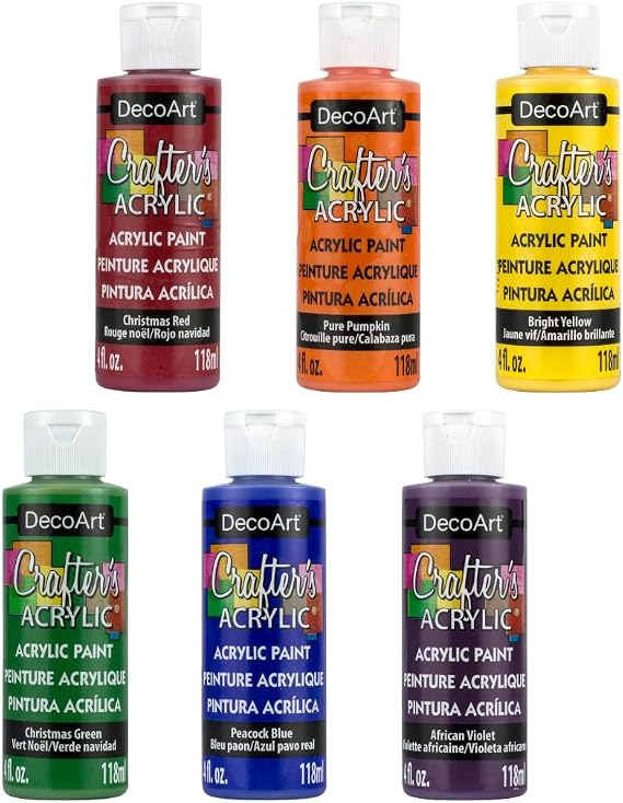 DecoArt Crafters Acrylic Paint Set Primary Colors, 6 Bottles (4 fl oz) Easy Craft Paints, Classrooms, Art Projects & DIY Crafts