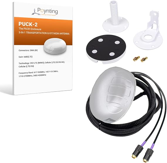Poynting Puck-2 2-in-1 Transportation & M2M/IOT Antenna | 5G | 4G LTE | 2X2 MIMO | 617-4200 MHz | White