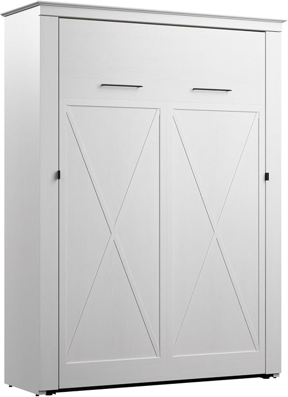 Bestar Key West 63W Full Murphy Bed, Space-Saving Sleeping Arrangement for Multipurpose Area, Bedroom, Guest Room, or Living Room in Pure White Oak