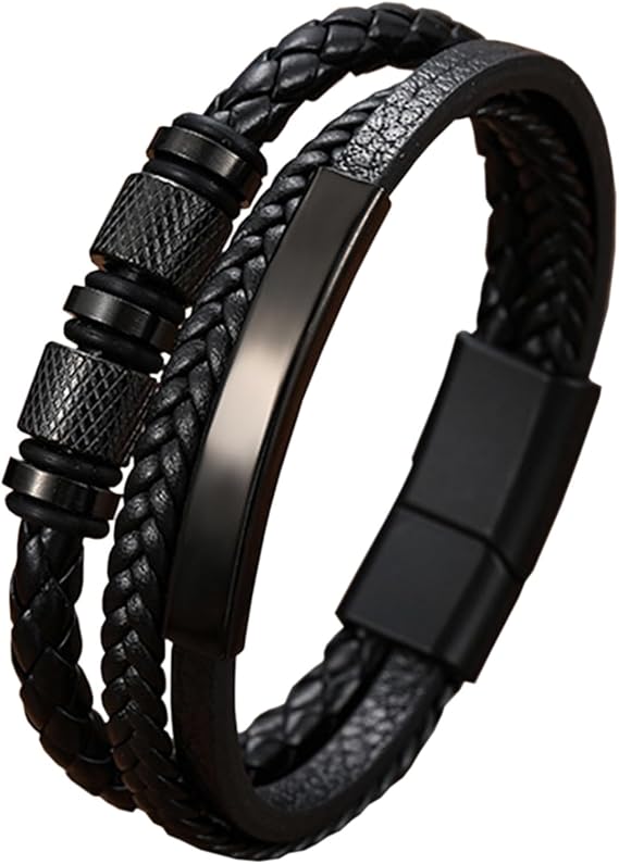 Men's Woven Leather Bracelet Black PU Leather Classic Jewellery Accessories Stainless Steel Casual Hip-hop Punk Cuff Bracelet Classic Jewellery Accessories for Men