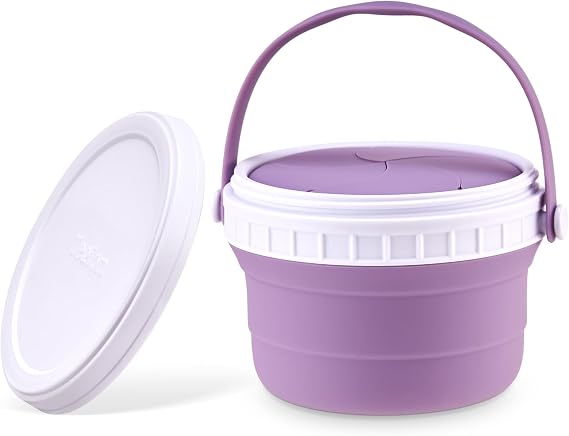 No Spill Silicone Toddler Snack Containers, Detachable Silicone Flap for Filling&Cleaning, Crumb-Free Hard Plastic Screw Travel Lid, Ultra-Soft for Baby Kids Hand In-Out, Snack Cup Holder 12 oz