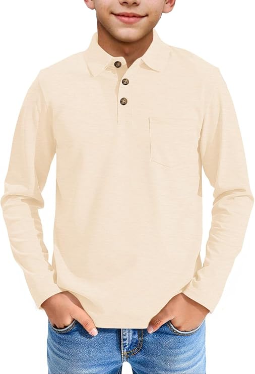 Boys Long Sleeve Polo Shirts School Uniform Knit Tops