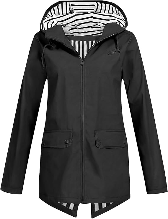 Rain Jacket for Women Lightweight Zip Up Long Hooded Trench Coats Outdoor Travel Hiking Waterproof Windbreaker