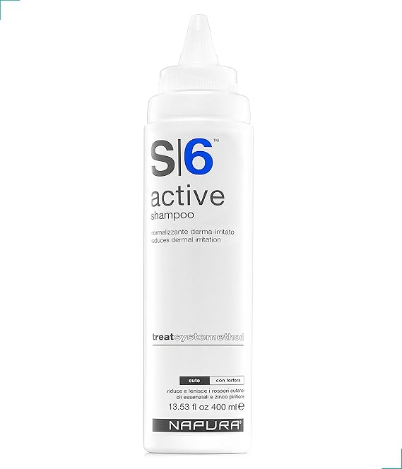 NAPURA S6 Active Professional Anti Dandruff Shampoo with Tea Tree Oil, 1% Zinc and 1% Salicylic Acid - Natural Itchy Scalp Treatment (13.53 fl oz) for Men and Women
