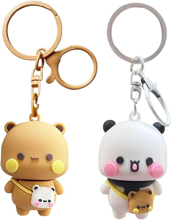 2PCS Cute Keychains BuBu Dudu Kawaii Cartoon Statue Bears Panda Figurine Key Chains for Women Girl Car Backpack Keys Gifts