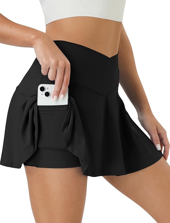 COPYLEAF Tennis Skirt for Women High Waisted Golf Skirts with Pockets Shorts Crossover Athletic Pleated Skorts