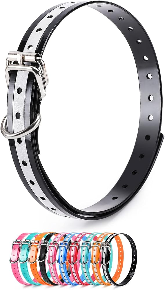Replacement Collar Strap, Compatible with Petsafe,PATPET,Sportdog,Garmin,Dogtra,etc Most Training Collar/Fence Reciever, 3/4',Reflective,Adjustable,Metal Buckled,Waterproof (Black)