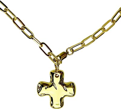 Chunky Cross Necklace for Women Trendy 14K Gold Plated Cross Pendant Charm Necklace Vintage Paperclip Chain Choker Jewelry Gift