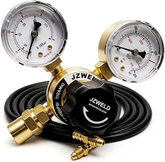 American Standard Welding Argon Regulator with 6.6 Feet Gas Hose | Argon Gauges Gas Welding Regulator For TIG And MIG, CGA580 Inlet Connection, 0-4500PSI