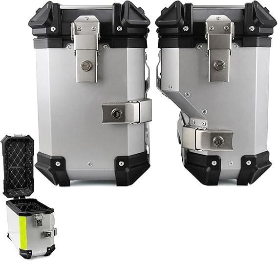 Side Cases Black Hard Saddlebags for Motorcycle, Scooter Trunk, 38L Universal Motorcycle Case Panniers Silver, Pair (Color: Silver, Size: B)