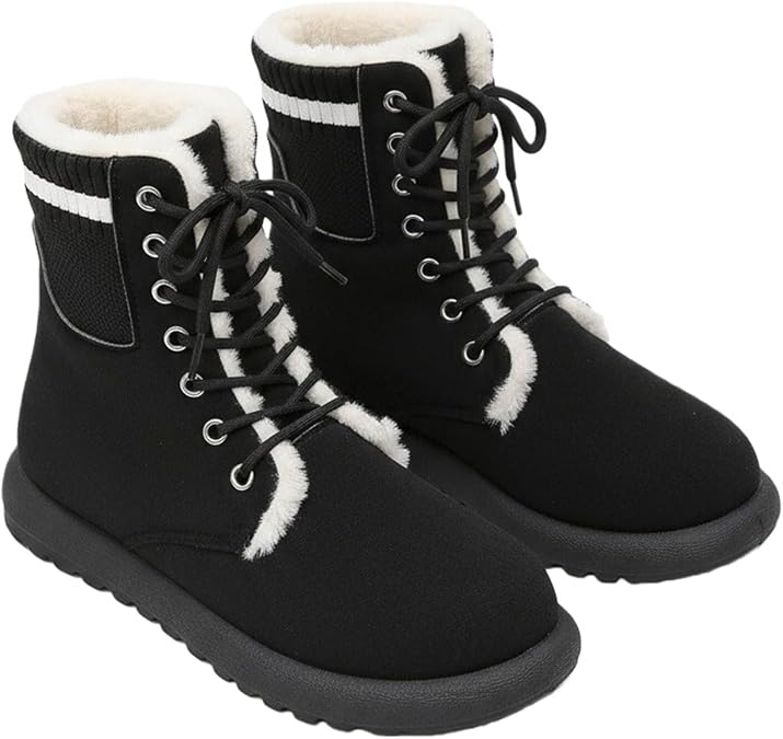 Winter Snow Boots for Women Ankle Boots, Women's Warm Fur Lined Lace Up Ankle Booties, Slip On Comfortable Outdoor Walking Womens Boots