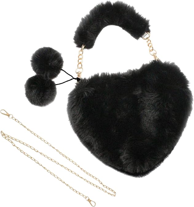 Heart Purse for Women, Plush Bag Novelty Purse Cute Handbags, Cute Purses Crossbody Shoulder Purse with Chain Strap