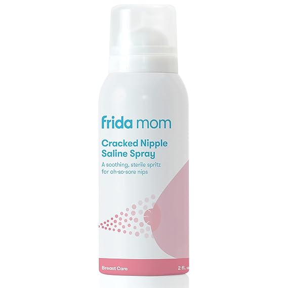Frida Mom Saline Spray for Cracked Nipples, Spray to Heal Sore, 2 fl oz | Breastfeeding Essential for New Moms, Gentle for Baby and Mom, Heals Sore, Cracked Nipples