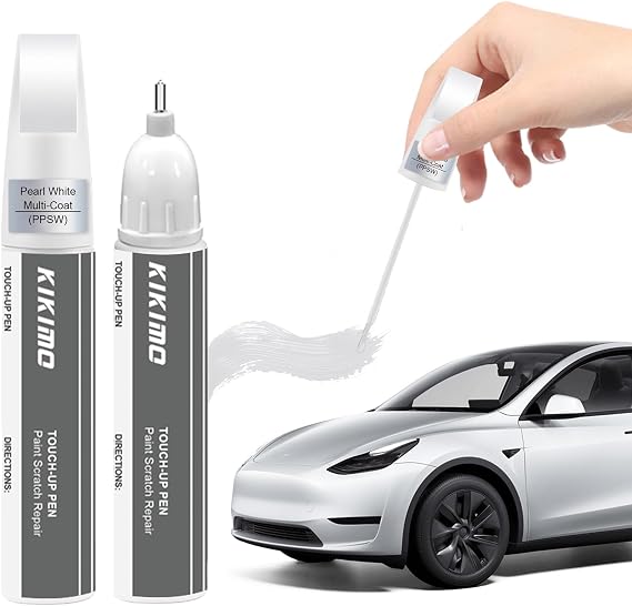 KIKIMO for Tesla Touch Up Paint(Pearl White Multi-Coat(PPSW)) | Car Paint Repair Kit for Model Y/3/S/X, 2 In 1 Scratches Repair with Pen Tip and Brush, Color-Matched for Quick & Easy Fix