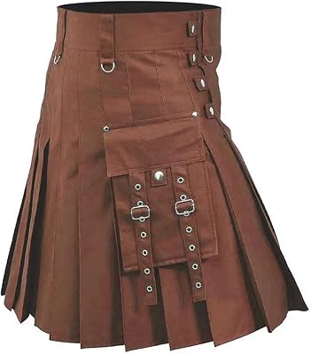 Mens Black Utility Kilt Scottish Traditional Highland Solid Pleated Skirt with Cargo Pockets Tactical Modern Gothic Kilts