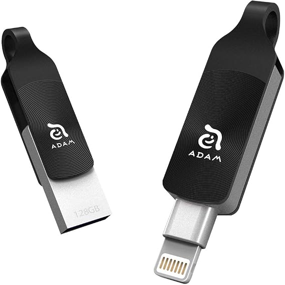 ADAM elements iKlips Duo+ 128GB MFi Certified Premium Flash Drive Compatible with iPad, iPhone (128GB, Obsidian Black)