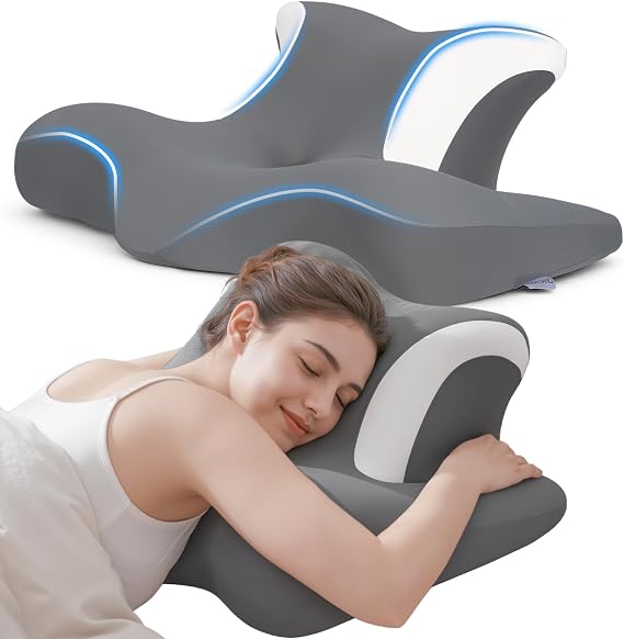 COSYLAND Orthopedic Memory Foam Pillow for Neck and Shoulder Pain - Ergonomic Side Sleeper Pillow - Cervical Support Pillow for Back, Stomach or Side Sleeping with Removable Cover (Dark Grey)