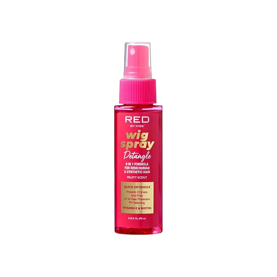 Red by Kiss Wig Spray, Extra Shine & Detangling Control for Remy, Human, Synthetic Hair, UV & Heat Protection, PH Balance & Long-Lasting Fragrance (2oz, Detangling)