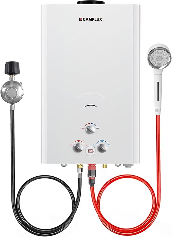 CAMPLUX Outdoor Tankless Water Heater Propane, 4.22 GPM Propane Tankless Water Heater, 16L Outdoor Water Heater for Camping, Remote Cabins, Tiny House & Mobile Home, 110,000 BTU, BW422