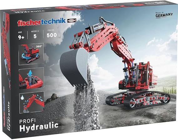 Fischertechnik Profi Hydraulic Model Building Kit with 500 Pieces and 5 Model Options for A Realistic Hydraulic Learning Experience