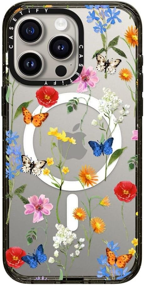 CASETiFY Impact Case for iPhone 15 Pro Max 8.2ft 4x Military-Grade Drop Protection / Magsafe - Millennial - Ditsy Floral - Clear Black