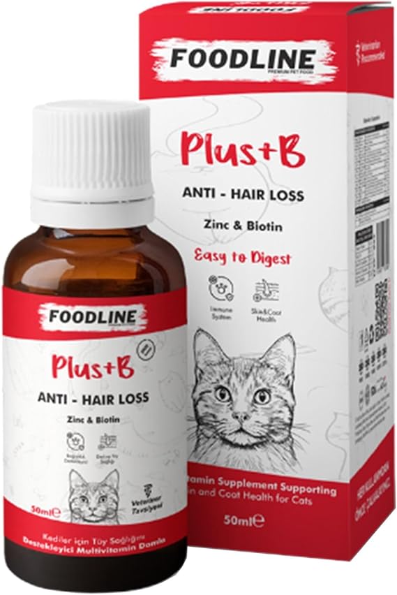 Foodline Kediler için Plus +B Damla 50 ml, Tüy Sağlığını Destekleyici Biotinli Multivitamin